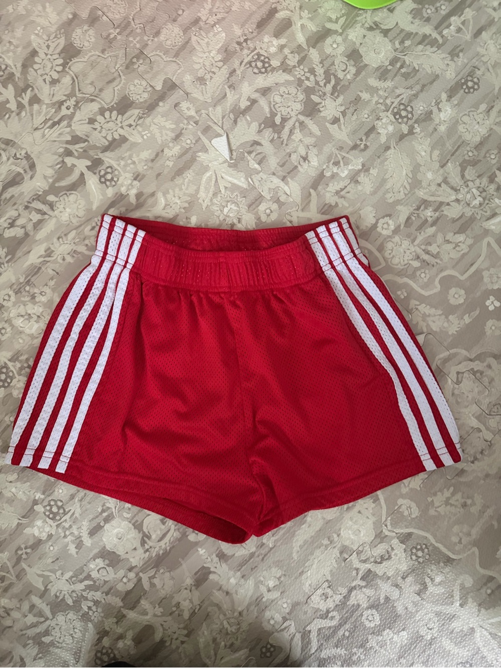 Red Athletic Mesh Women’s Shorts with White Side Stripes from Pacsun XS